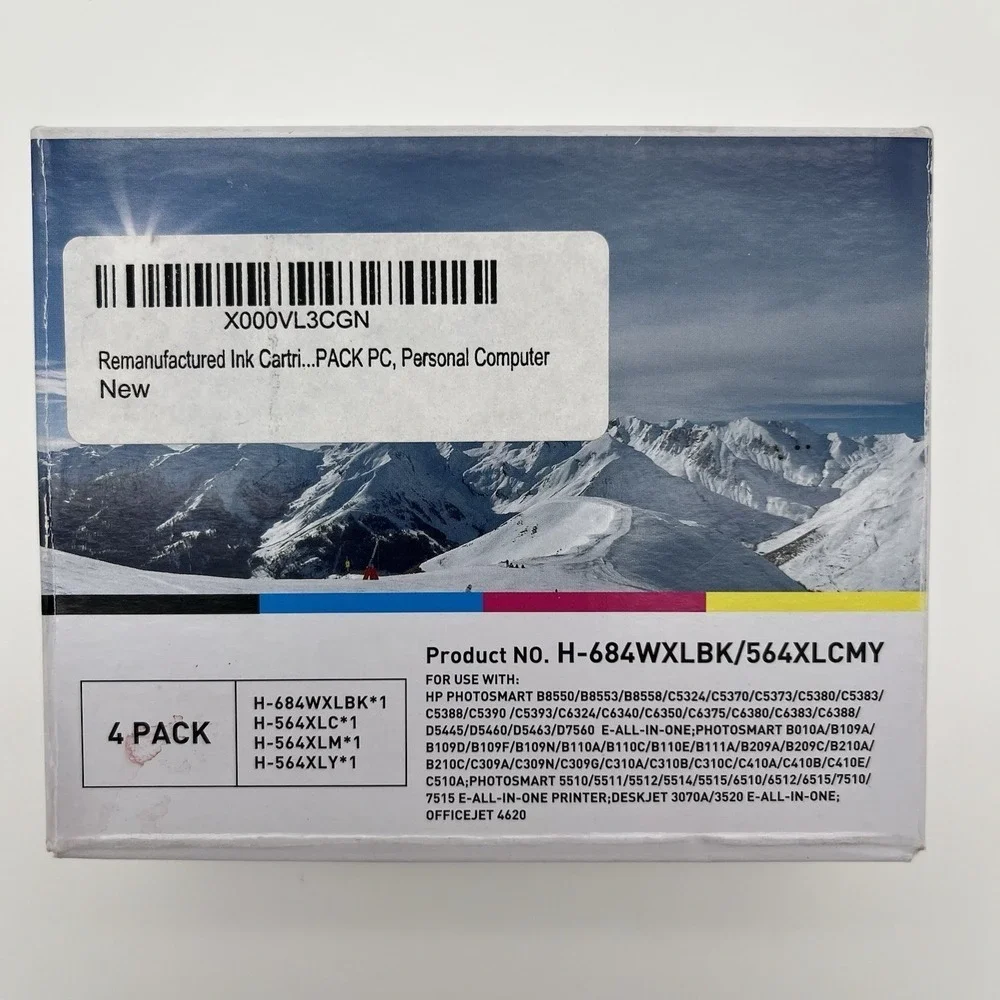 2 Boxes Printer Ink Compatible Photosmart High-Yield 4 Pack # H-684WXLBK/564LCMY